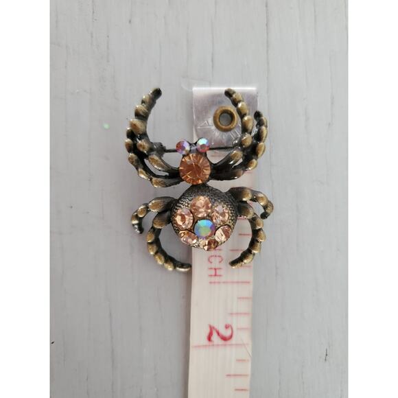 Bronze Spider Rhinestone Brooch - Picture 5 of 6